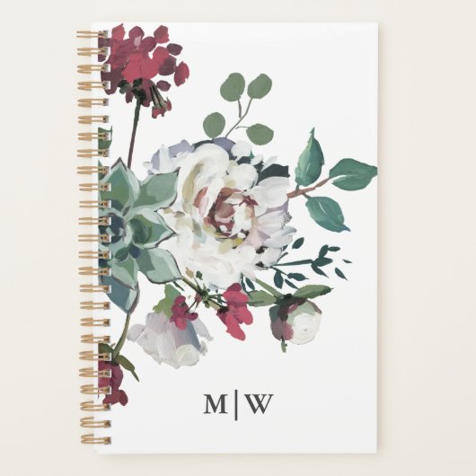 Mooi gedempt bloemenboeket met monogram planner (Voorkant)