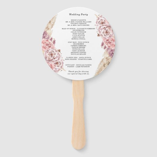 Mooi gedroogd pampas gras Rozen bruiloft programma Handwaaier (Achterkant)