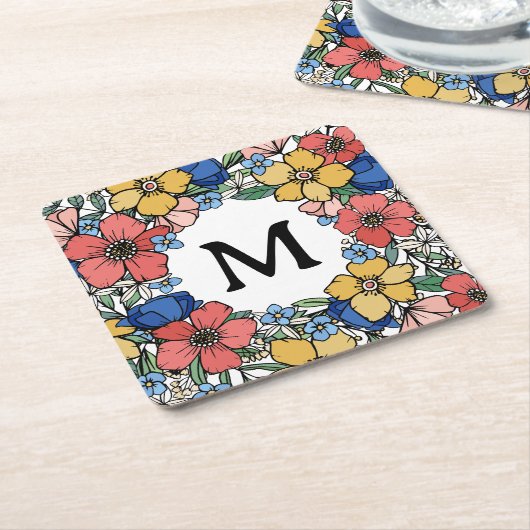 Mooi Geel Blauw Koraal Monogram Kartonnen Onderzetters (Schuin)