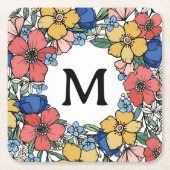 Mooi Geel Blauw Koraal Monogram Kartonnen Onderzetters (Voorkant)