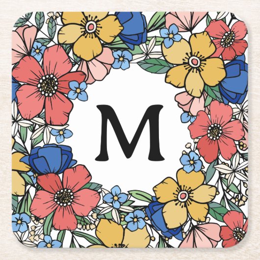 Mooi Geel Blauw Koraal Monogram Kartonnen Onderzetters (Voorkant)