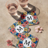 Mooi Geel Blauw Koraal Monogram Kartonnen Onderzetters