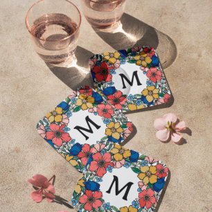 Mooi Geel Blauw Koraal Monogram Kartonnen Onderzetters
