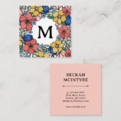 Mooi Geel Blauw Koraal Monogram Vierkante Visitekaartje (Voorkant / Achterkant)