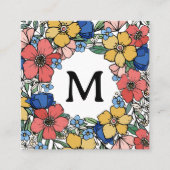 Mooi Geel Blauw Koraal Monogram Vierkante Visitekaartje (Voorkant)