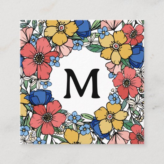 Mooi Geel Blauw Koraal Monogram Vierkante Visitekaartje (Voorkant)