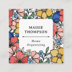 Mooi geel blauw koraal vierkante visitekaartje