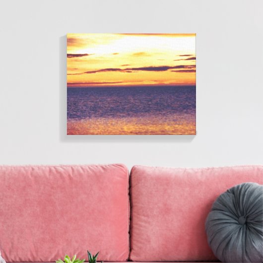 Mooi Geel Golden Sunset Ocean Zee ontworpen Canvas Afdruk (Insitu (Woonkamer))