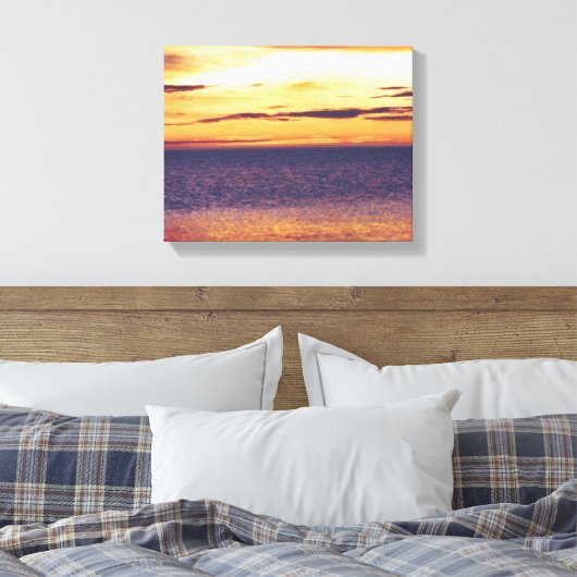 Mooi Geel Golden Sunset Ocean Zee ontworpen Canvas Afdruk (Insitu (Slaapkamer))