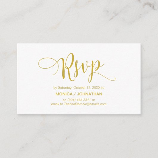 Mooi geel goud, bruiloft receptie RSVP Informatiekaartje (Voorkant)