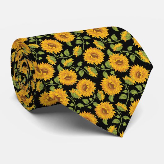 Mooi geel Zomer Zonnebloemen patroon Stropdas (Opgerold)