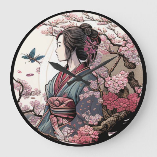 Mooi Geisha Geiko Geigi Cherry Blossom Sakura Grote Klok (Voorkant)