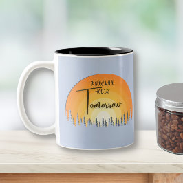 Mooi geloof zonsopgang Ik weet wie houdt morgen Tweekleurige Koffiemok