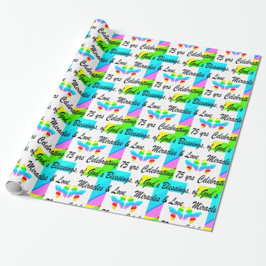 MOOI GEPERSONALISEERD 75E VERJAARDAG ONTWERP CADEAUPAPIER (Uitgerold)