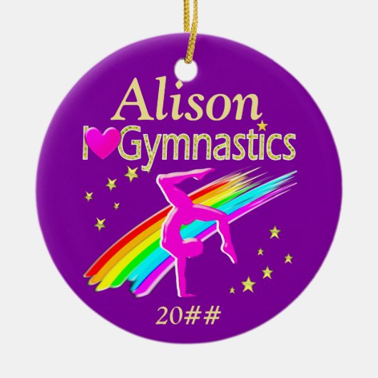 MOOI GEPERSONALISEERD EN GEDATEERD GYMNAST ORNAMEN KERAMISCH ORNAMENT (Voorkant)