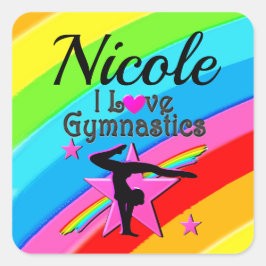 MOOI GEPERSONALISEERD IK HOU VAN GYMNASTIEK ONTWER VIERKANTE STICKER