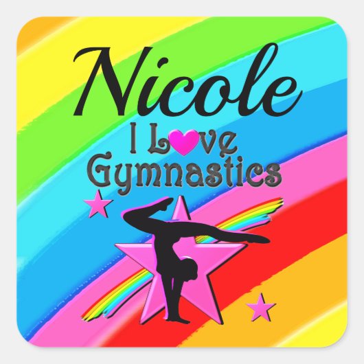 MOOI GEPERSONALISEERD IK HOU VAN GYMNASTIEK ONTWER VIERKANTE STICKER (Voorkant)