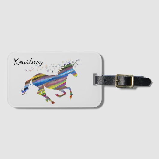 Mooi gepersonaliseerd Rainbow Unicorn Bagagelabel (Voorkant (horizontaal))