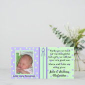 Mooi gestippelde baby foto dankkaartjes bedankkaart (Staand voorkant)