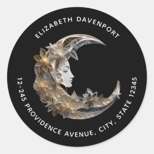 Mooi gezicht in de maan Adres Ronde Sticker