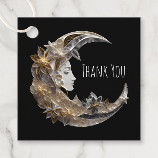 Mooi gezicht in de maan bedankjes labels (Voorkant)