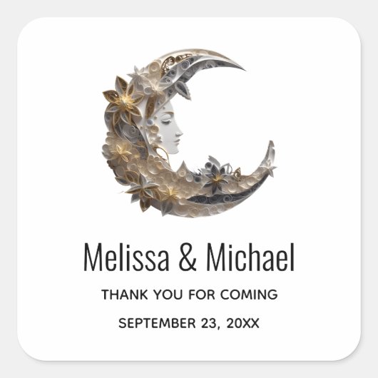 Mooi gezicht in de maan dank u vierkante sticker (Voorkant)