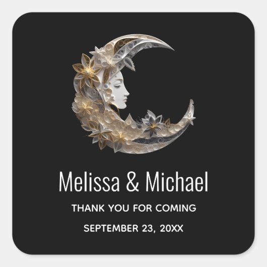 Mooi gezicht in de maan dank u vierkante sticker (Voorkant)