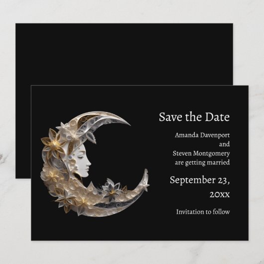 Mooi gezicht in de maan save the date (Voorkant / Achterkant)