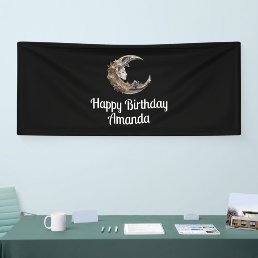 Mooi gezicht in de maan Verjaardag Spandoek (Beurs)