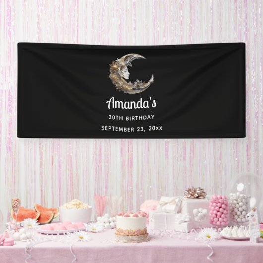 Mooi gezicht in de maan Verjaardag Spandoek (Feest)