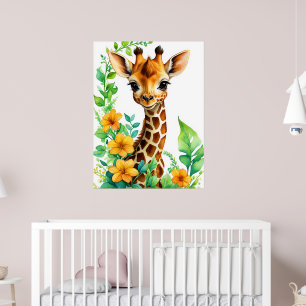 Mooi Giraffe dier met Oranje bloemen Poster
