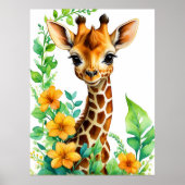Mooi Giraffe dier met Oranje bloemen Poster (Voorkant)