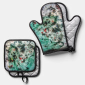 Mooi glad blauw abstract ovenwant & pannenlap set (Voorkant / Achterkant)