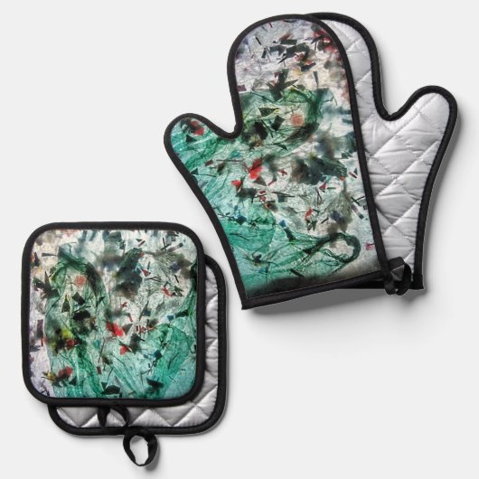 Mooi glad blauw abstract ovenwant & pannenlap set (Voorkant / Achterkant)