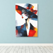 Mooi glamour vrouw met hoed kunst canvas afdruk (Insitu (Houten vloer))