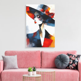 Mooi glamour vrouw met hoed kunst canvas afdruk