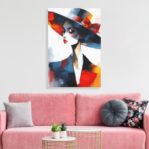 Mooi glamour vrouw met hoed kunst canvas afdruk