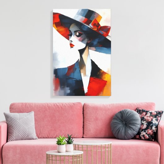 Mooi glamour vrouw met hoed kunst canvas afdruk (Insitu (Woonkamer))