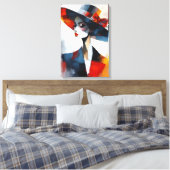Mooi glamour vrouw met hoed kunst canvas afdruk (Insitu (Slaapkamer))