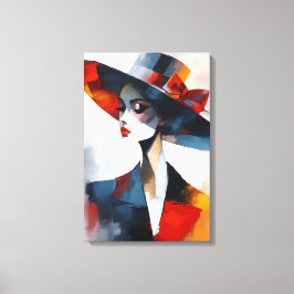 Mooi glamour vrouw met hoed kunst canvas afdruk