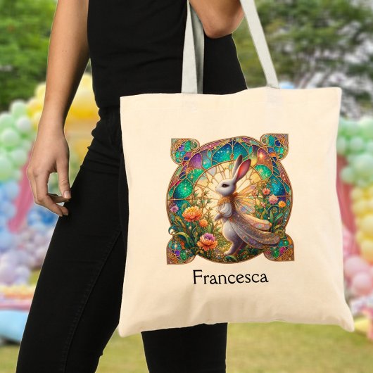 Mooi Glas in lood Bunny gepersonaliseerd Pasen Tote Bag