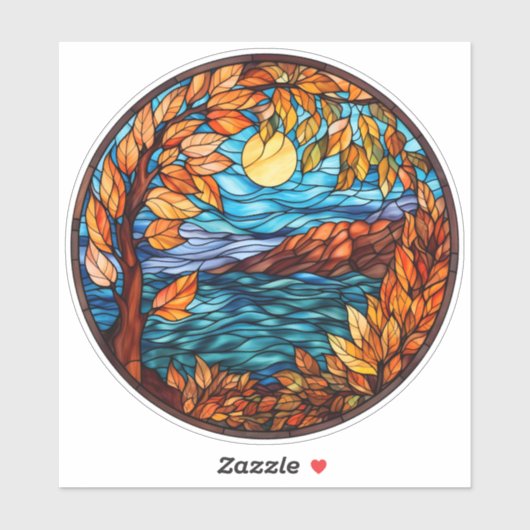 Mooi Glas in lood Herfst Scène Decal Sticker (Vel)