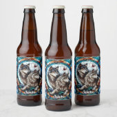 Mooi Glas in lood Look Wolf Pair Bier Etiket (Flessen)