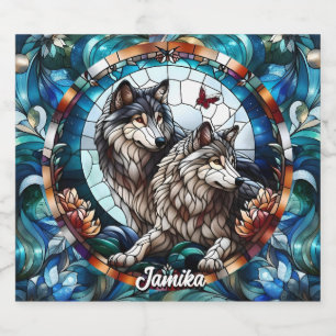Mooi Glas in lood Look Wolf Pair Bier Etiket