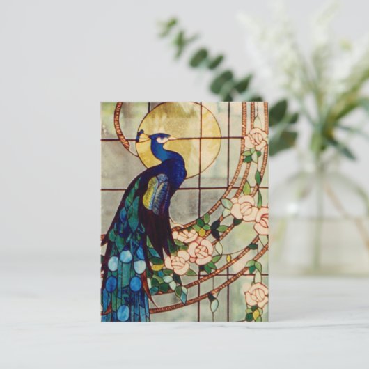 Mooi Glas in lood Peacock Briefkaart (Staand voorkant)