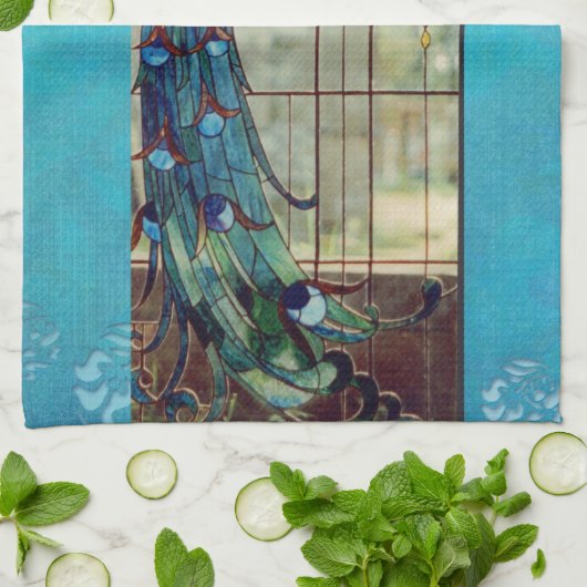 Mooi Glas in lood Peacock Theedoek (Gevouwen)