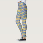 Mooi Glaucous Blauw en Goud Curves Patroon Leggings (Links)
