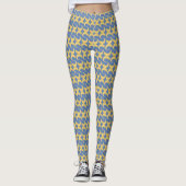 Mooi Glaucous Blauw en Goud Curves Patroon Leggings (Voorkant)