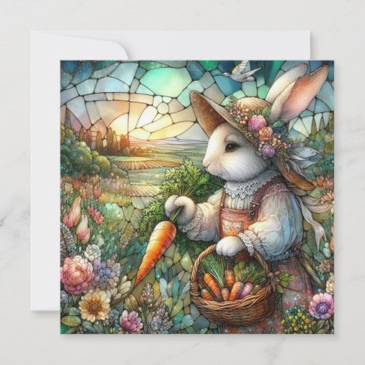 Mooi Glazen in lood konijn met oogstPasen Feestdagenkaart (Voorkant)