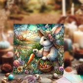 Mooi Glazen in lood konijn met oogstPasen Feestdagenkaart